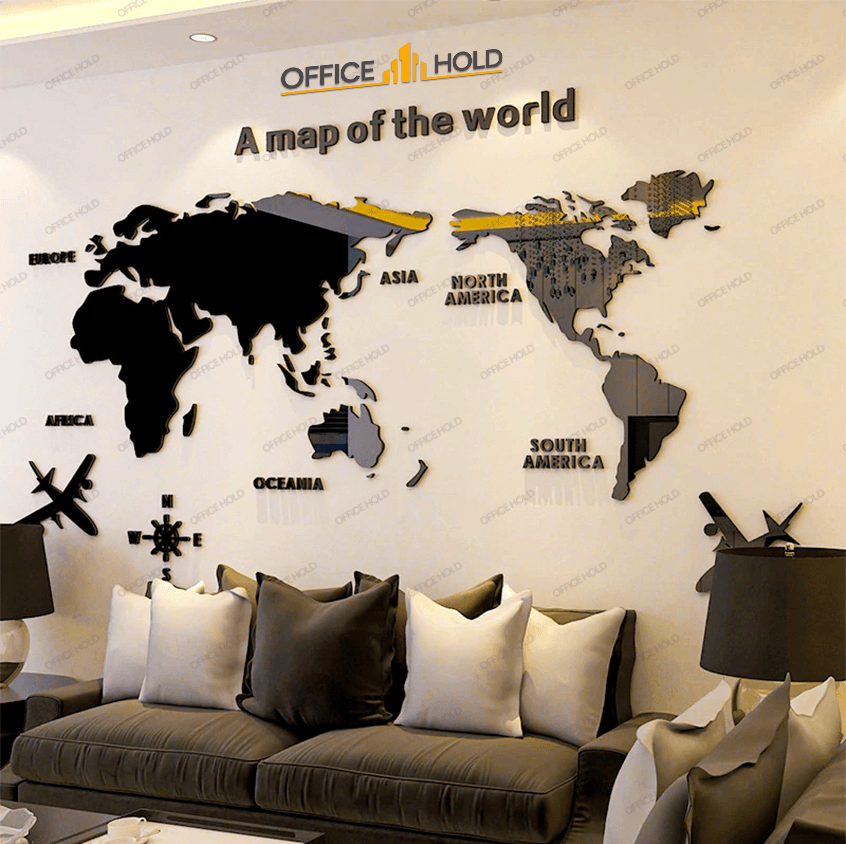 Hot! World Map 3D Design Wall Art