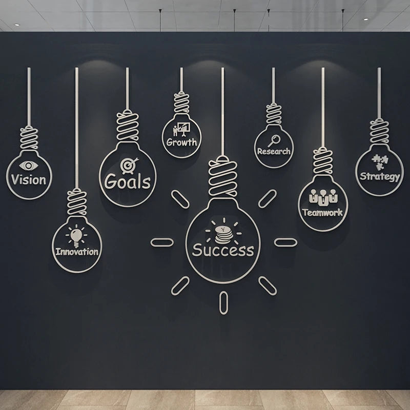 Modern Style Lamp Modeling 3d Acrylic Wall Art - Office Inspirational Motivational Team Slogans