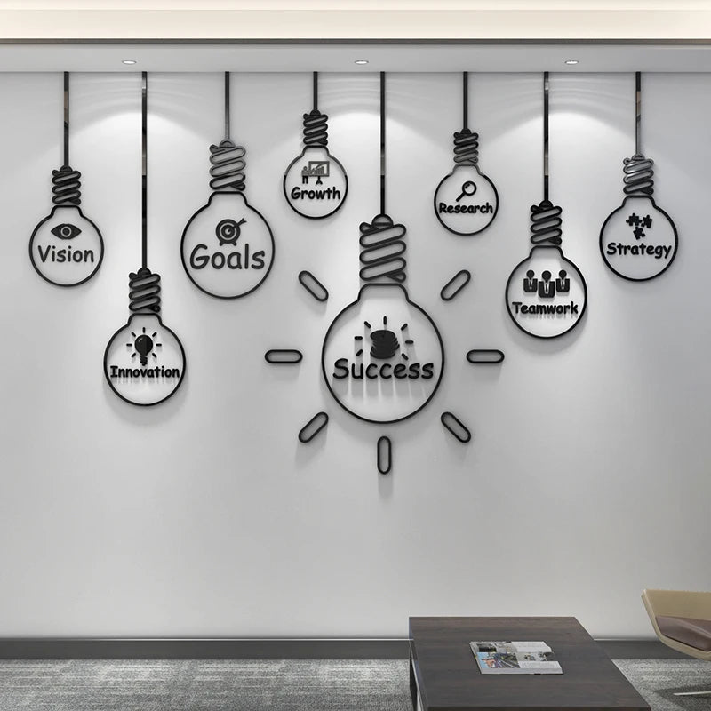 Modern Style Lamp Modeling 3d Acrylic Wall Art - Office Inspirational Motivational Team Slogans