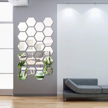 12 Acrylic mirror Hexagon wall Decor (Silver/Golden)