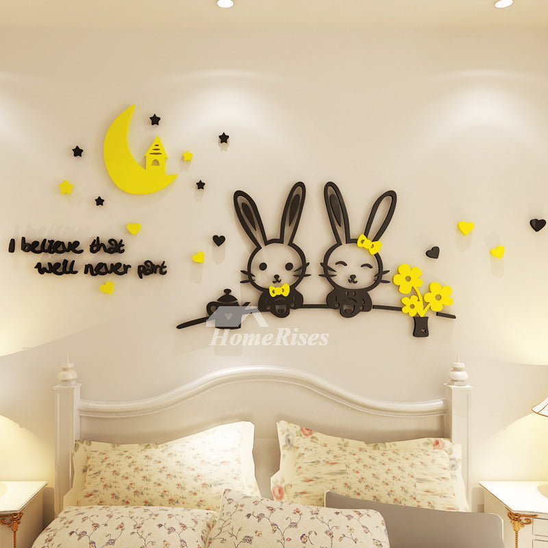 Kitties with Flowers and Moon Hut Wall Art