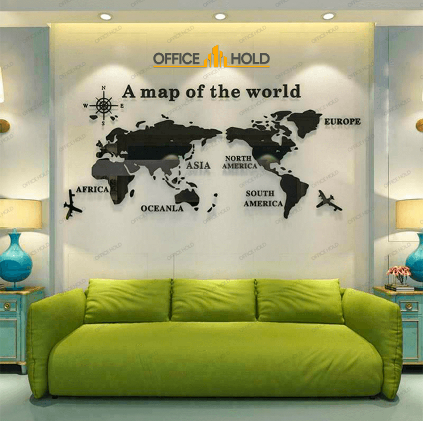 Hot! World Map 3D Design Wall Art