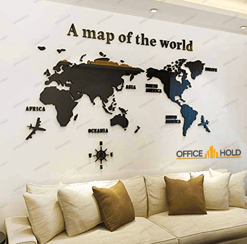 Hot! World Map 3D Design Wall Art