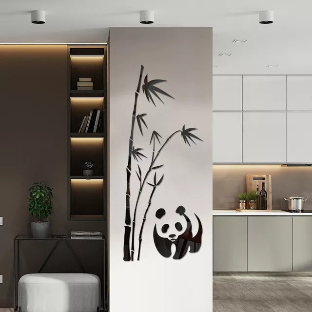 3D Mirror Acrylic mirror Wall Stickers Art Panda Bamboo Pattern Removable Home Decoration Living-room Bedroom wall art