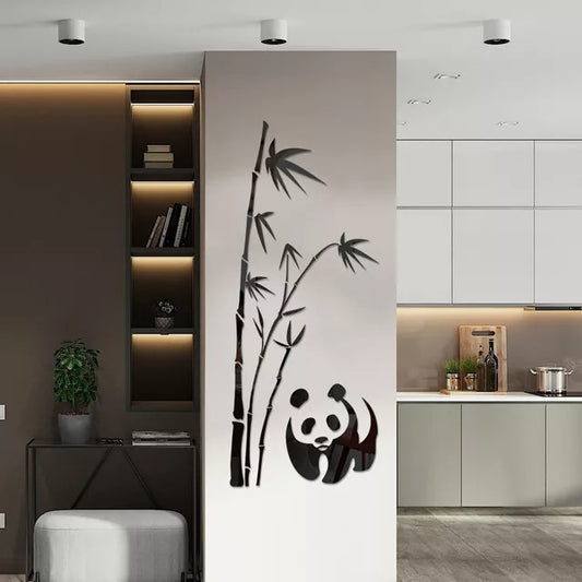3D Mirror Acrylic Wall Stickers Art Panda Bamboo Pattern Removable Home Decoration Living-room Bedroom
