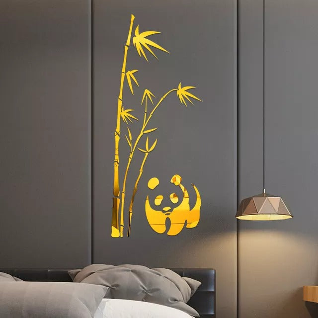 3D Mirror Acrylic mirror Wall Stickers Art Panda Bamboo Pattern Removable Home Decoration Living-room Bedroom wall art