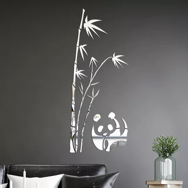3D Mirror Acrylic mirror Wall Stickers Art Panda Bamboo Pattern Removable Home Decoration Living-room Bedroom wall art