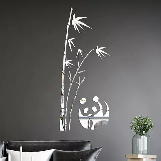 3D Mirror Acrylic Wall Stickers Art Panda Bamboo Pattern Removable Home Decoration Living-room Bedroom