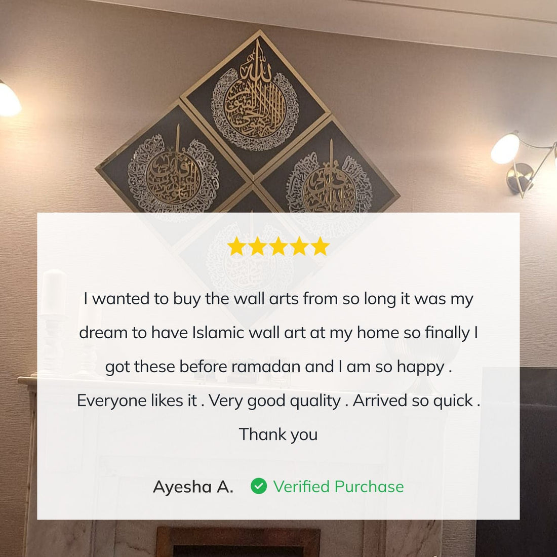 Set of Ayatul Kursi, Surah Ikhlas, Surah Al Falaq and Nas Acrylic Mirror Islamic Decor set