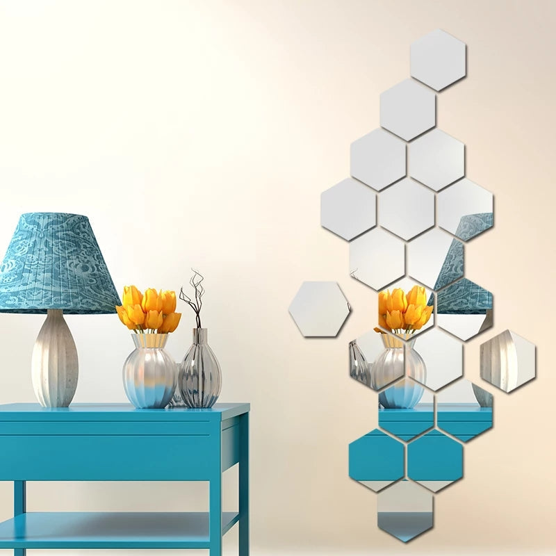 6x Acrylic Hexagon wall decor acrylic Mirror(Silver)