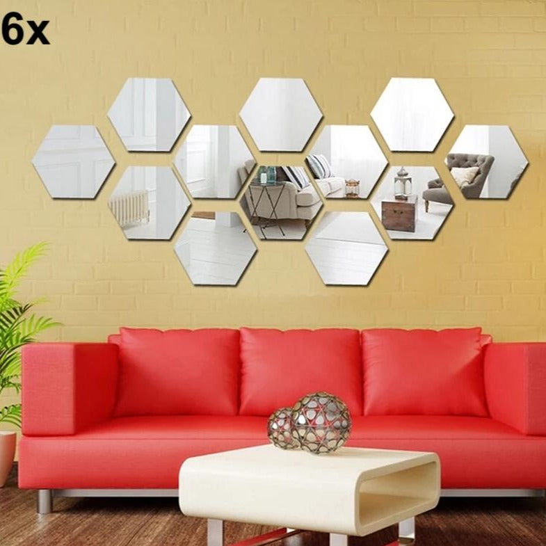6x Acrylic Hexagon wall decor acrylic Mirror(Silver)