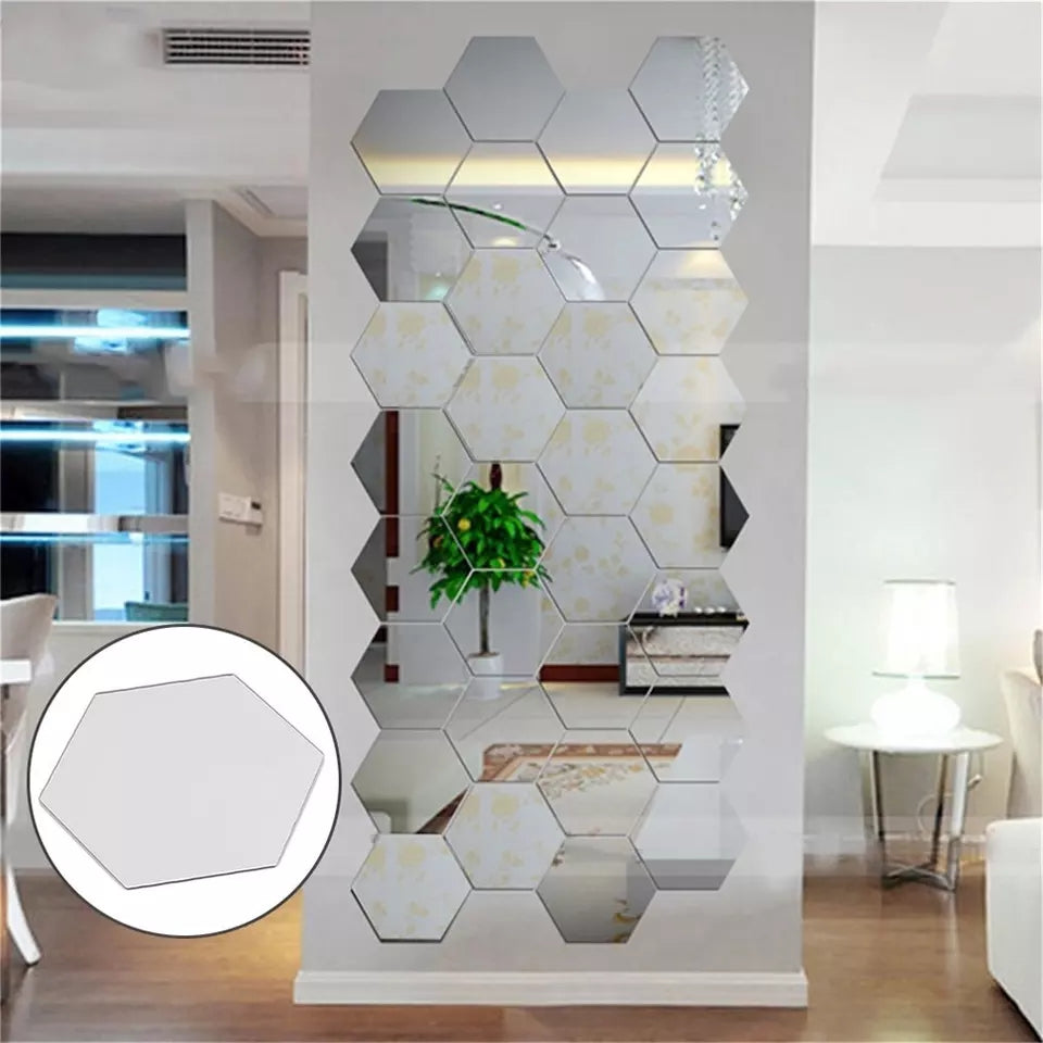 6x Acrylic Hexagon wall decor acrylic Mirror(Silver)