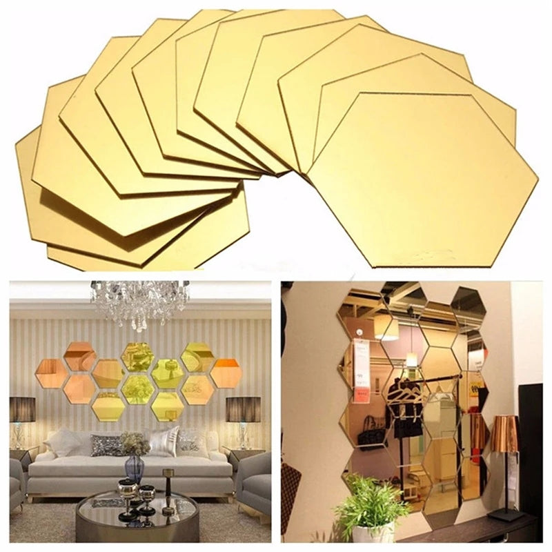 6x Acrylic mirror Hexagon wall decor Mirror (Gold)