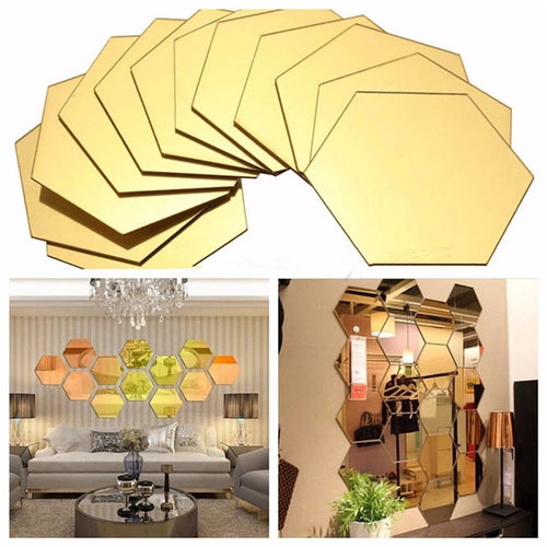 6x Acrylic mirror Hexagon wall decor Mirror (Gold)