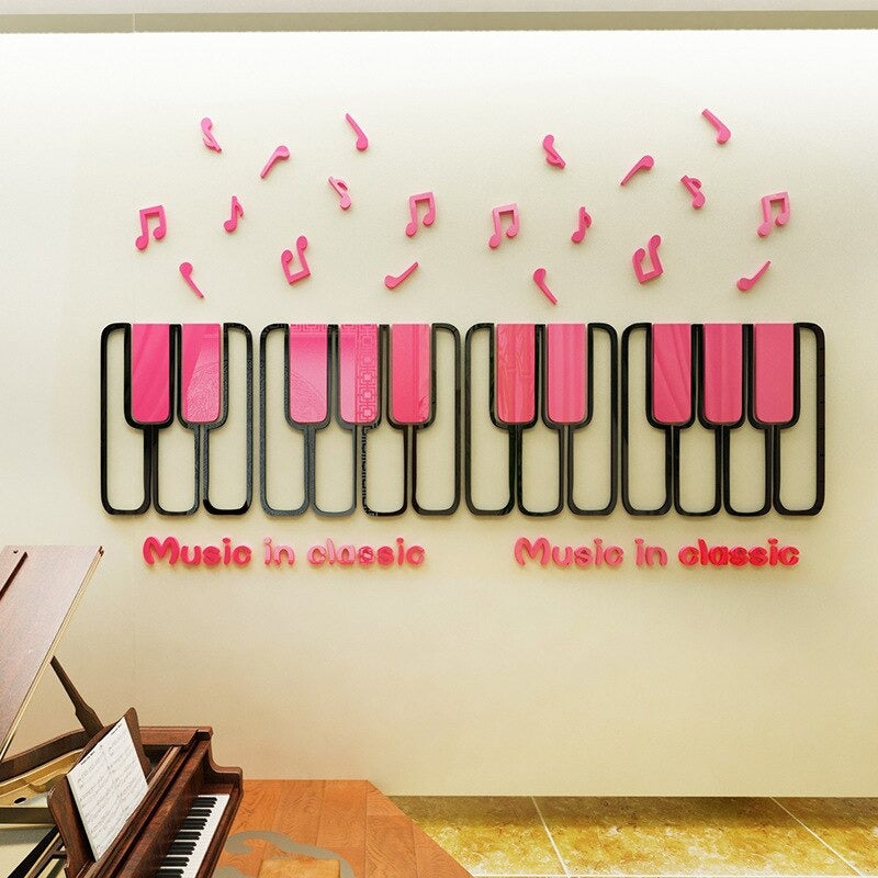 Piano with sound waves Wall Art