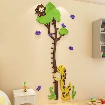Tree with Monkey And Girafee Height Scale Wallart